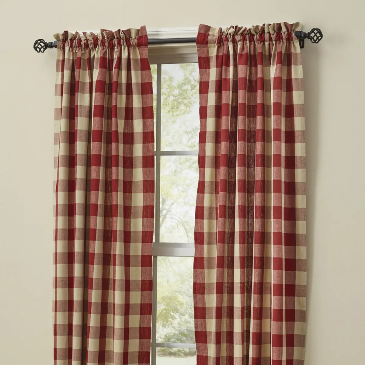 100% Cotton Buffalo Garnet Check Short Curtain Panels, Tan Home Decoration Curtain for Window Decor, Hang Dry, Rustic