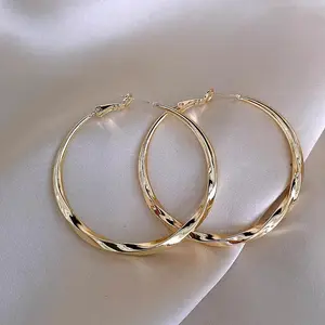 Hoop Earrings 14K Gold Plated Chunky Round Design Elegant Minimalist Statement Earrings with Chic Fashion Jewelry Crystal Accents for Women- SleekEveryday Chic Jewelry