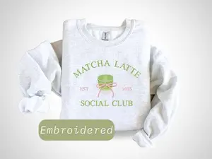 Matcha Latte Embroidered Sweatshirt, Cozy Gildan Crewneck, Cute Green Tea Aesthetic Sweater, Gift for Matcha Lovers, Casual Unisex Pullover