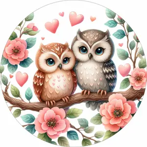 Owl Love Birds Diamond Painting Kit, Round Drills, 12.5" Hanging Sign