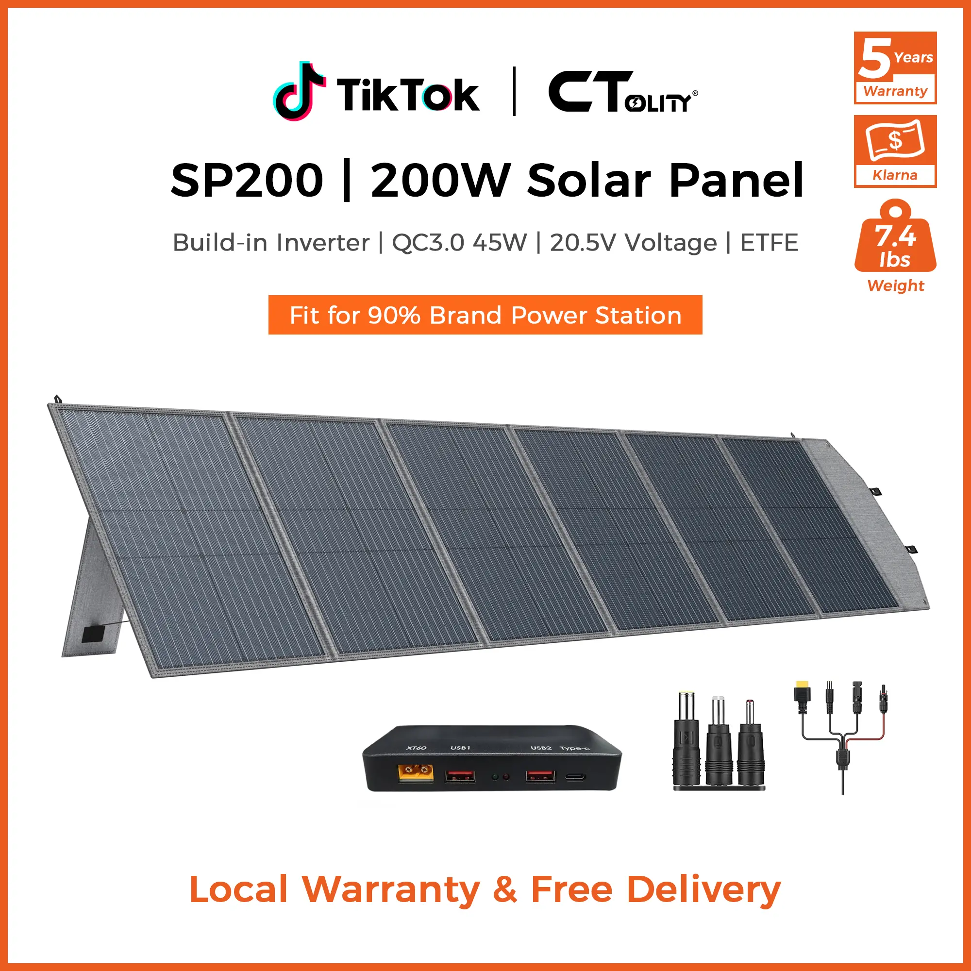 [Summerfinds][Camping Essentials 2026]CTOLITY SP200 Foldable 200W Solar Panel 20.5V High-Efficiency USB Output for Outdoor Camping RV Power Station with MC4 Connectors & 45W Fast Charging Waterproof Portable Durable Smartphone - Emergency ti