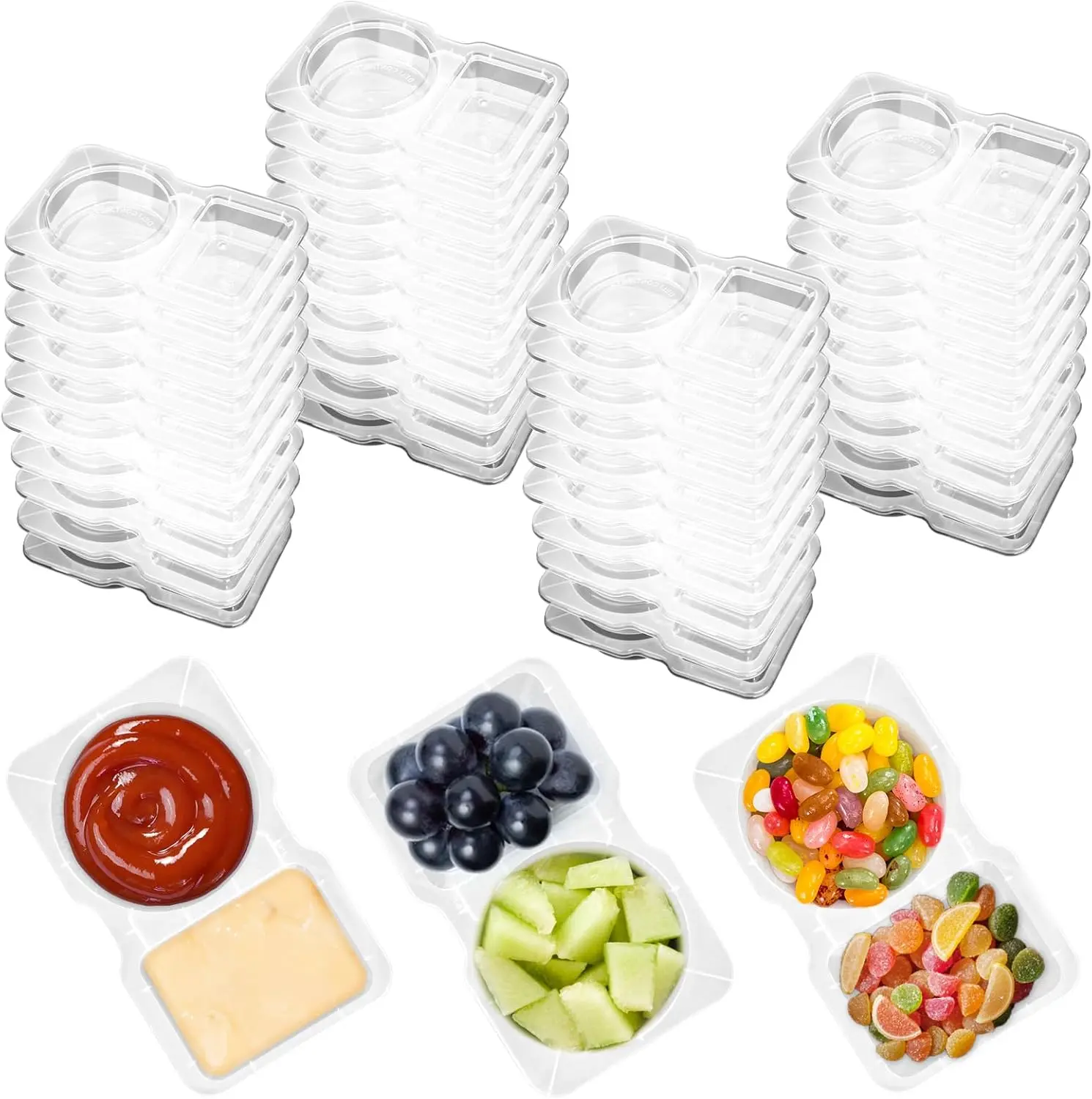 20-Pack Reusable Snack Containers with Lids, Double Compartment Stackable Airtight Leak Proof Food-Grade Storage, Microwaveable Lightweight for Packing Lunch for My Kid, Portion Control Meal Prep, Leak Proof Container