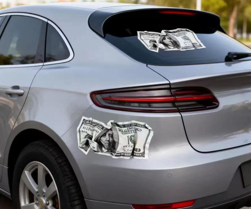 Pleated Dollar Bill Car Stickers Decorative Scratch Hiding Vehicle Decals for Stylish Car Accessories