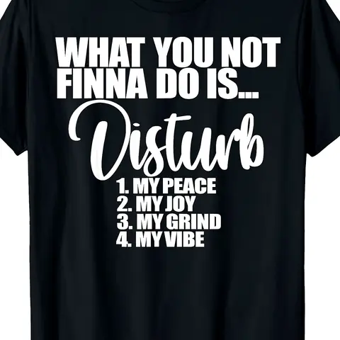 Men's Plus Size Menswear Short-Sleeve T-Shirt - "Don't Disturb My Peace/Joy/Grind" Retro Print Vintage Top, Soft Cotton Crew Neck, Breathable Fabric, Machine Washable, Streetwear Vibe, All Seasons Casual Outfit