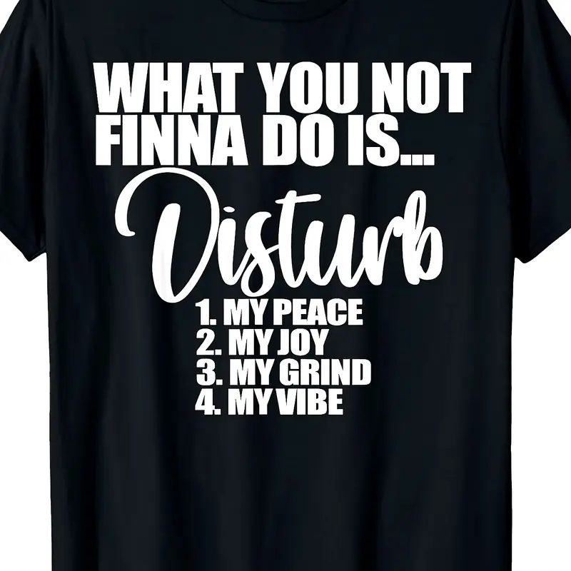 Men's Plus Size Menswear Short-Sleeve T-Shirt - "Don't Disturb My Peace/Joy/Grind" Retro Print Vintage Top, Soft Cotton Crew Neck, Breathable Fabric, Machine Washable, Streetwear Vibe, All Seasons Casual Outfit