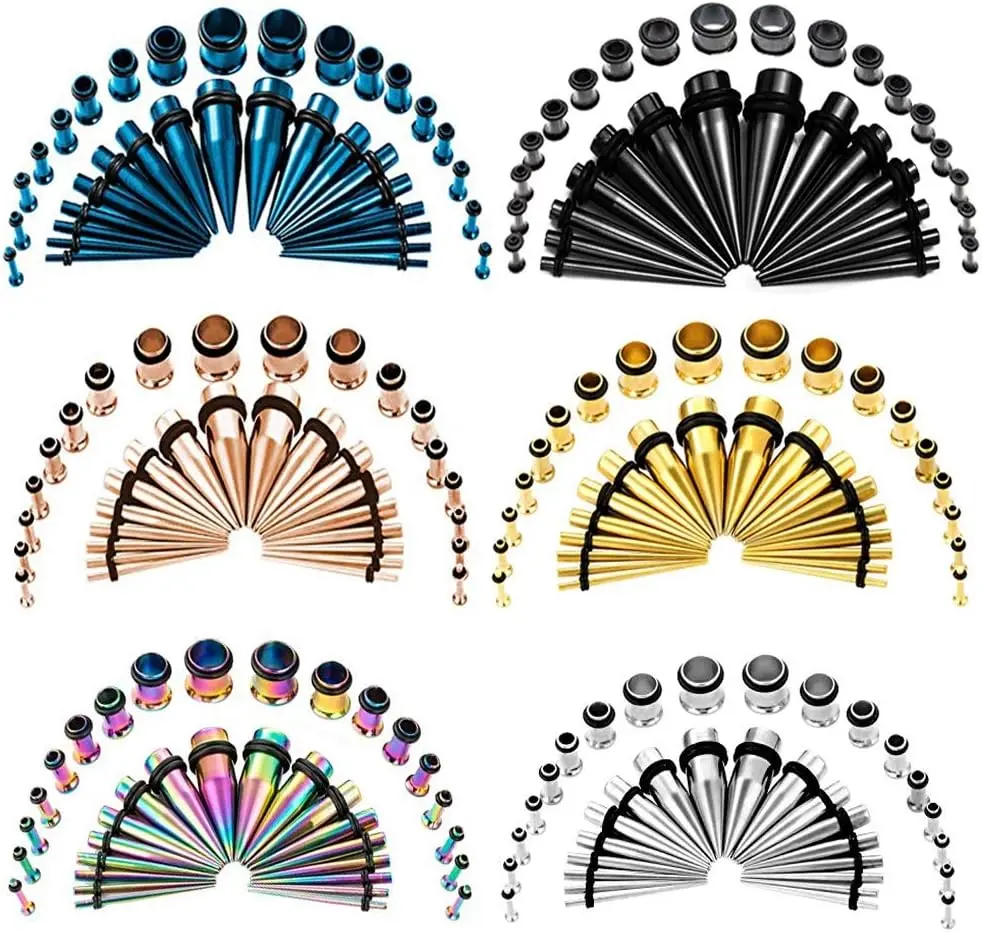 36 PCS Stainless Steel Ear Tapers Stretching Kit - 14g-00g Multi-Size Set Including 2g Body Piercing Gauges, Eyelet Tools for Safe Expansion, Clean Before Use