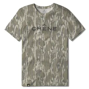 Black CHENE Letter Washed Out Tee Mossy Oak Original Bottomland, Mossy Oak Original Bottomland Black CHENE Letter Printing Short Sleeve Shirt