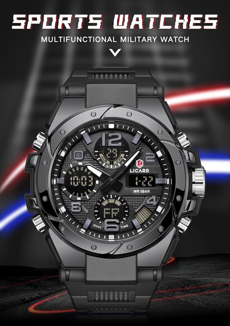 LICARR Men's Quartz Digital Watches Waterproof Alarm Luminous LICARR Men's Quartz Digital Watches Waterproof Alarm Luminous
