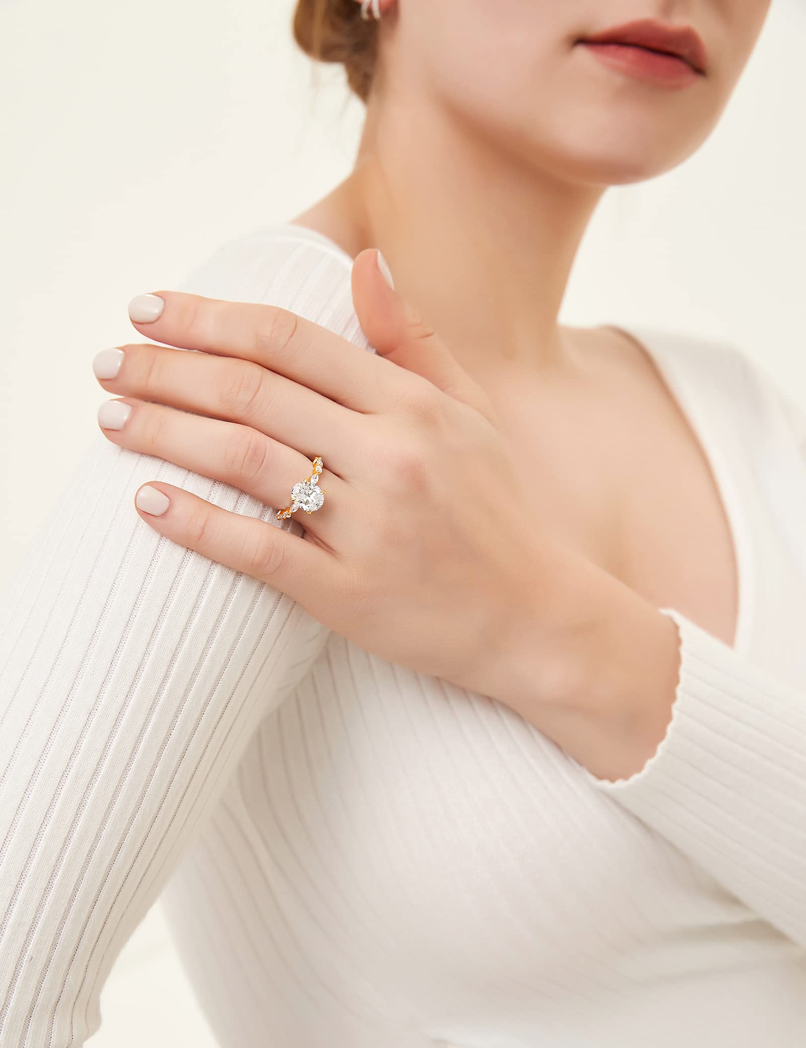 EAMTI 2CT 925 Sterling Silver Engagement Rings Oval Cut Promise Ring For Women