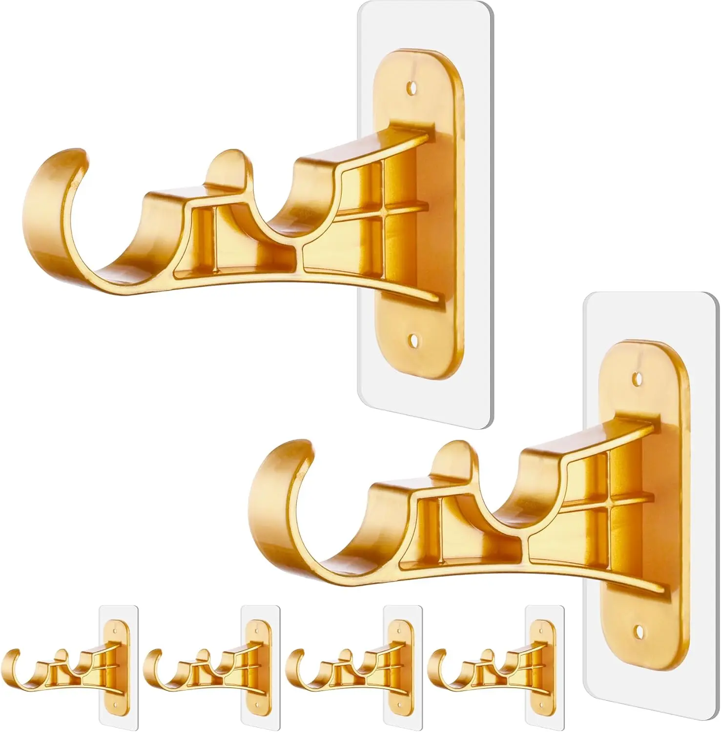 6-Pack Adhesive No Drill Double Curtain Rod Bracket, Adhesive No Drilling Curtain Rod Holder Hooks, Renter Friendly Damage Free Curtain Rod Holder, Heavy Duty Sticky Curtain Brackets Hangers for Apartment,Drom,Sohochic