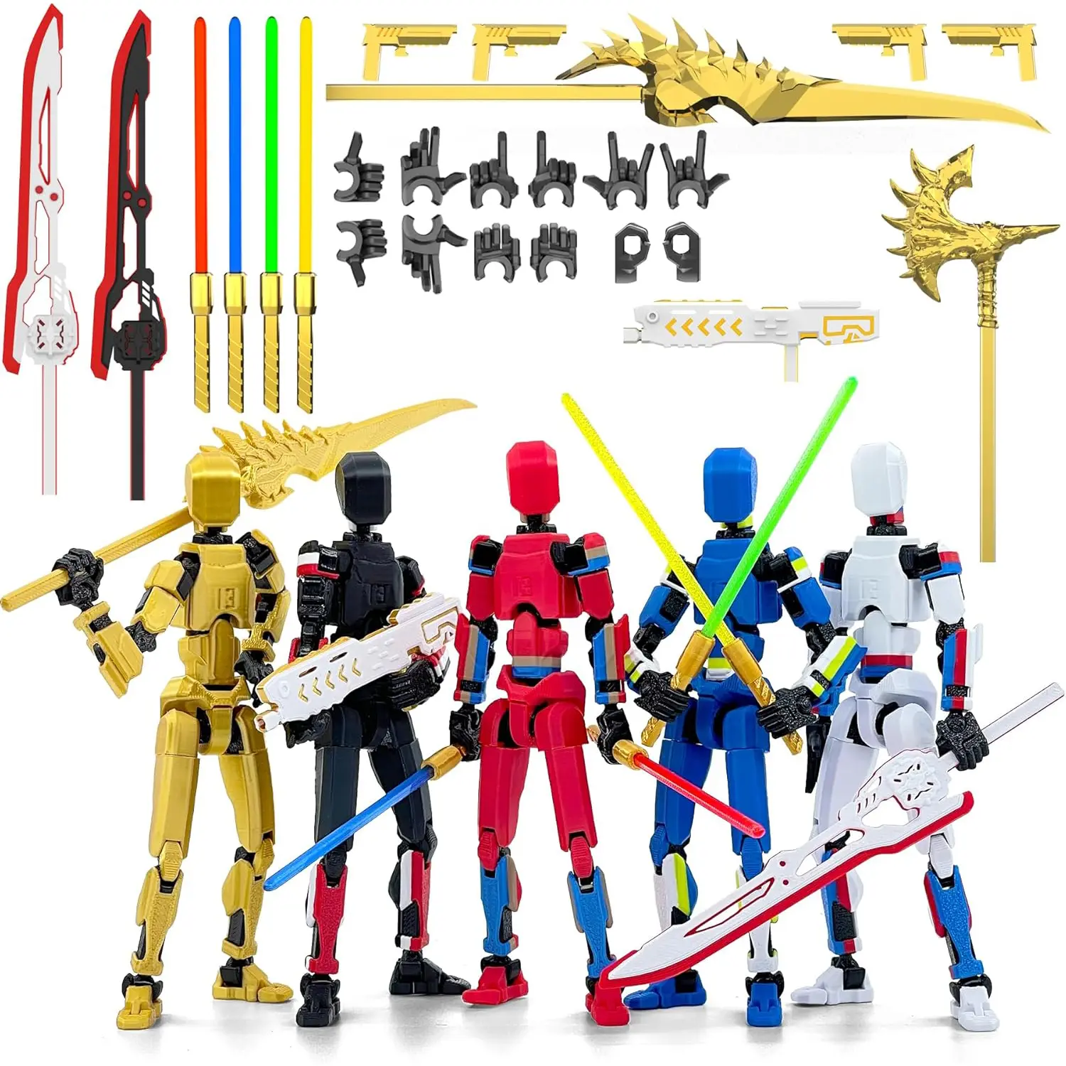 T13 Titan Assembled Action Figures 5-Pack - BPA-Free 3D Printed Compact Robo Dummies, Laser Sword Action, Customizable Vibrant Colors, Collectible Display Set by Dongguan Huabanni Technology Co. for Ages 12+ Pretend Play, Teen Gifts