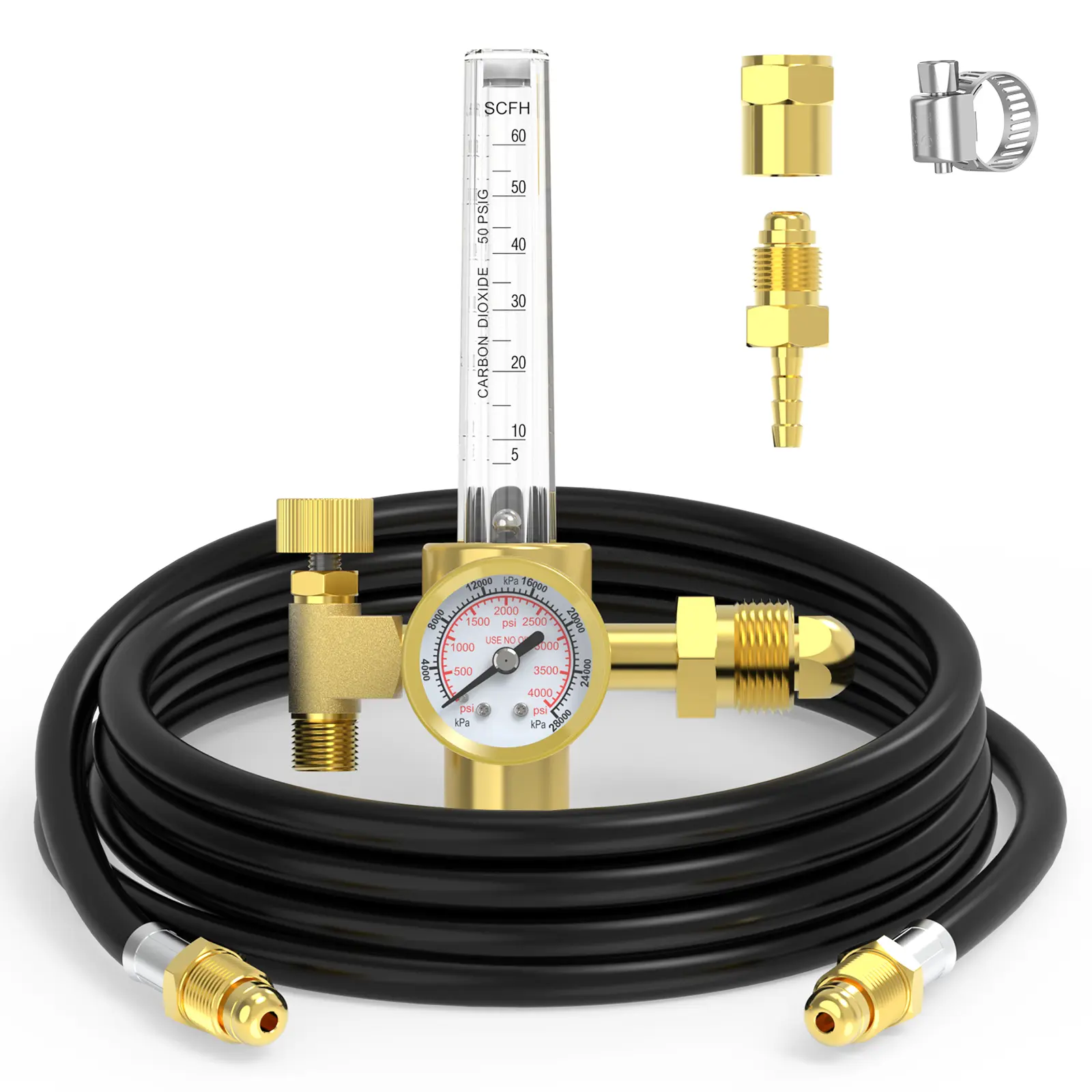 YESWELDER CO2 Argon Gas Regulator with 8ft Hose, Flow Meter Gas Pressure Gauge for TIG MIG Welding, CGA580 Inlet Connection