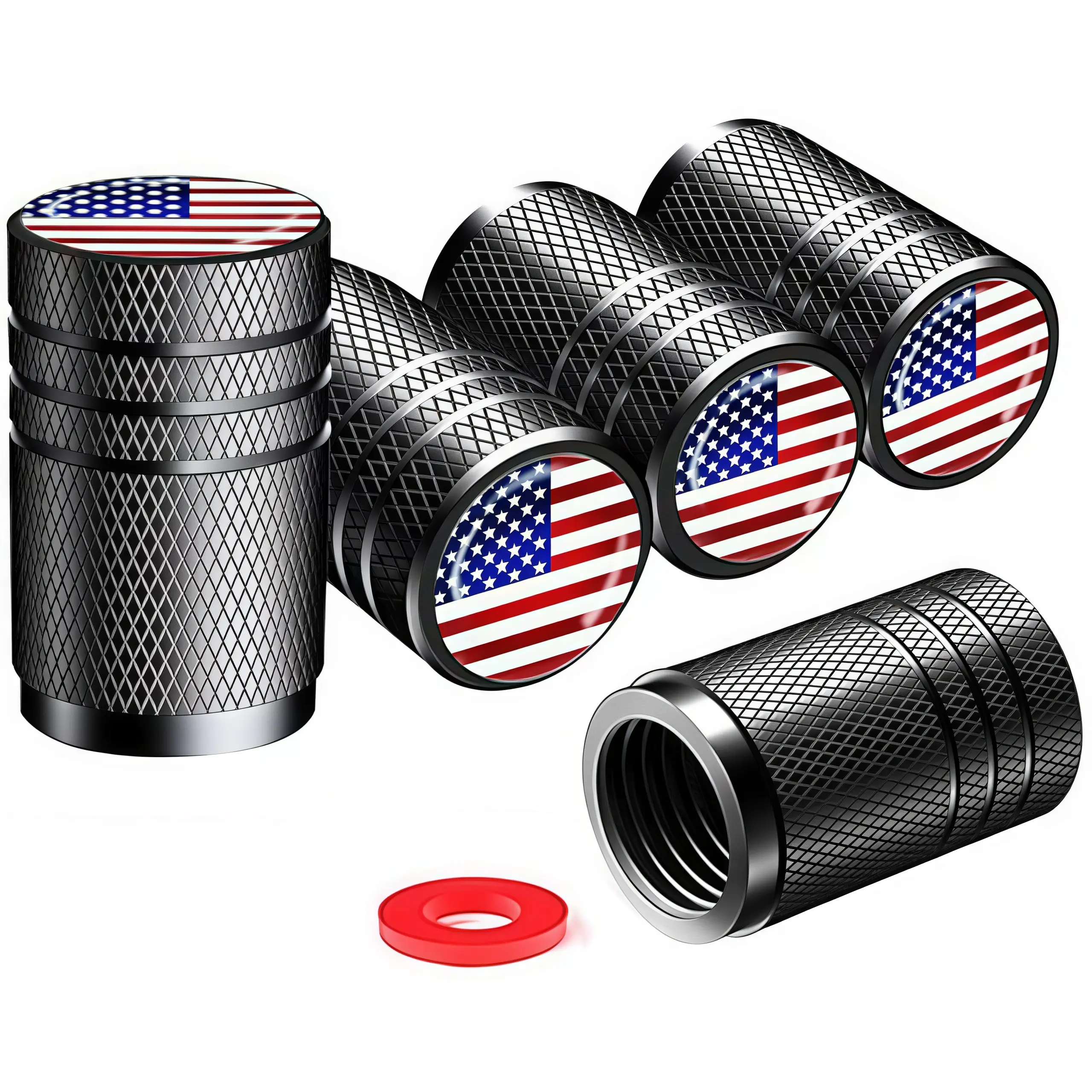 5PCS Aluminum Tire Pressure Caps - Universal Auto Accessories, Easy Hand-Tight Install, Corrosion Guard, Leakproof Seal, Compatible with Cars, Trucks, Bikes (Black), Hand Tighten