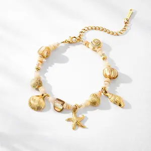 Seashell & Starfish Conch Beaded Anklet/Bracelet - Beach Girl Aesthetic Y2K Boho Retro Trendy It Girl Ins Aesthetic Statement Jewelry luxury Accessories for Women Valentines&birthday Boujee Gifts for gf