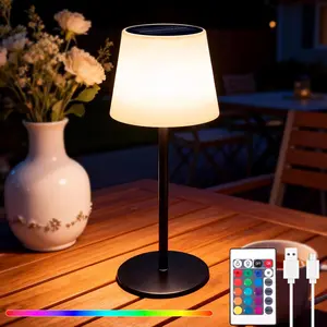 Outdoor Solar Table Lamps for Patio, Rechargeable Waterproof Cordless Lamp with Remote, Solar Battery Operated Dimmable Light for Home Patio Deck Garden