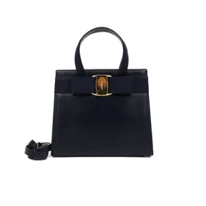 Pre-owned SALVATORE FERRAGAMO Leather Top Handle Bag Vara Medium Black JM MM390