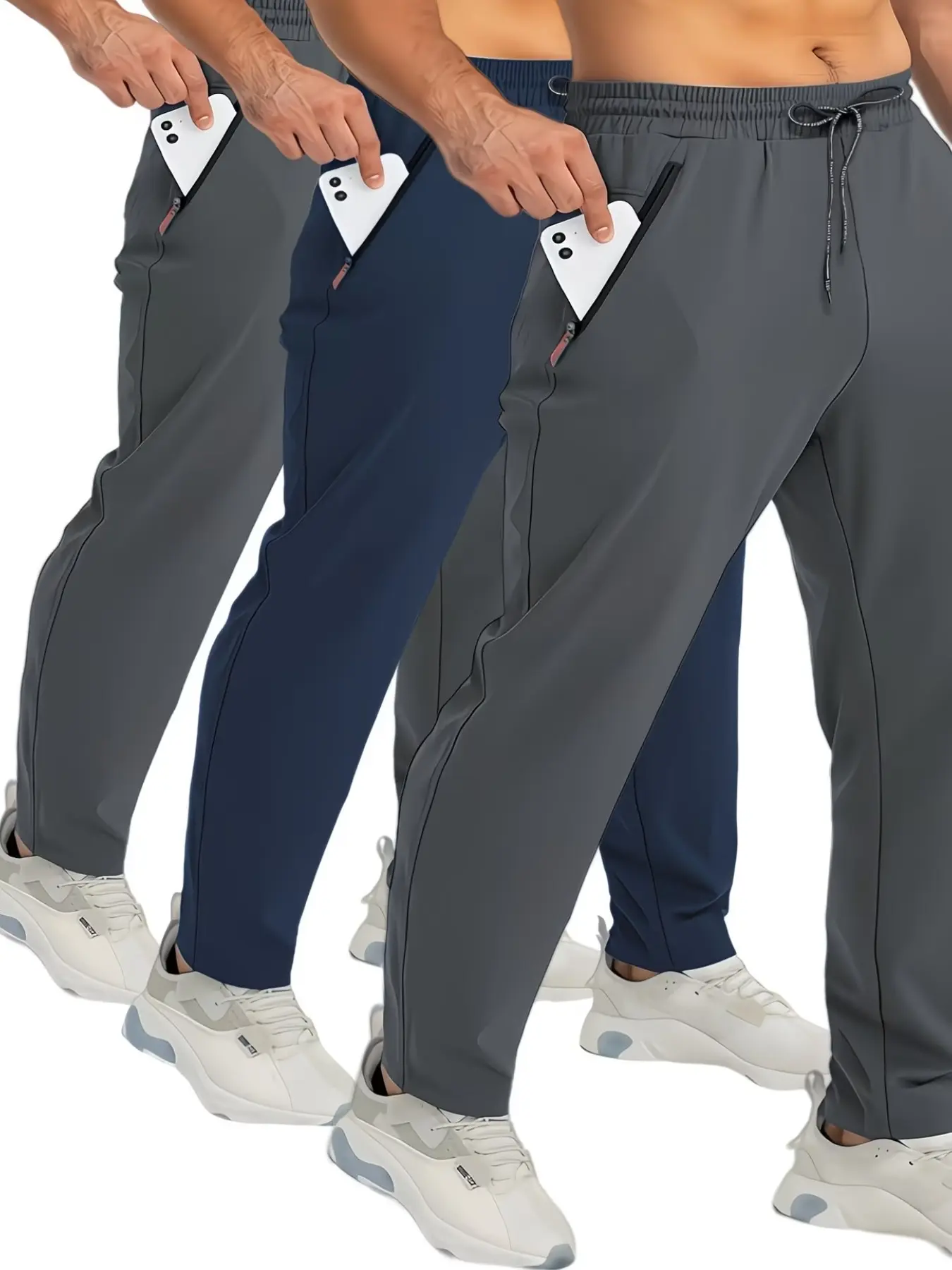3-Pack Men's Plus Size Sporty Trousers, Quick-Dry Loose-Fit Pants, Drawstring Waist Sweatpants, 1xl-5xl, Breathable Workout Clothes, Ideal for Outdoor Activities, Athletic Bottoms, Activewear Bottoms, Drawstring Sports Pants