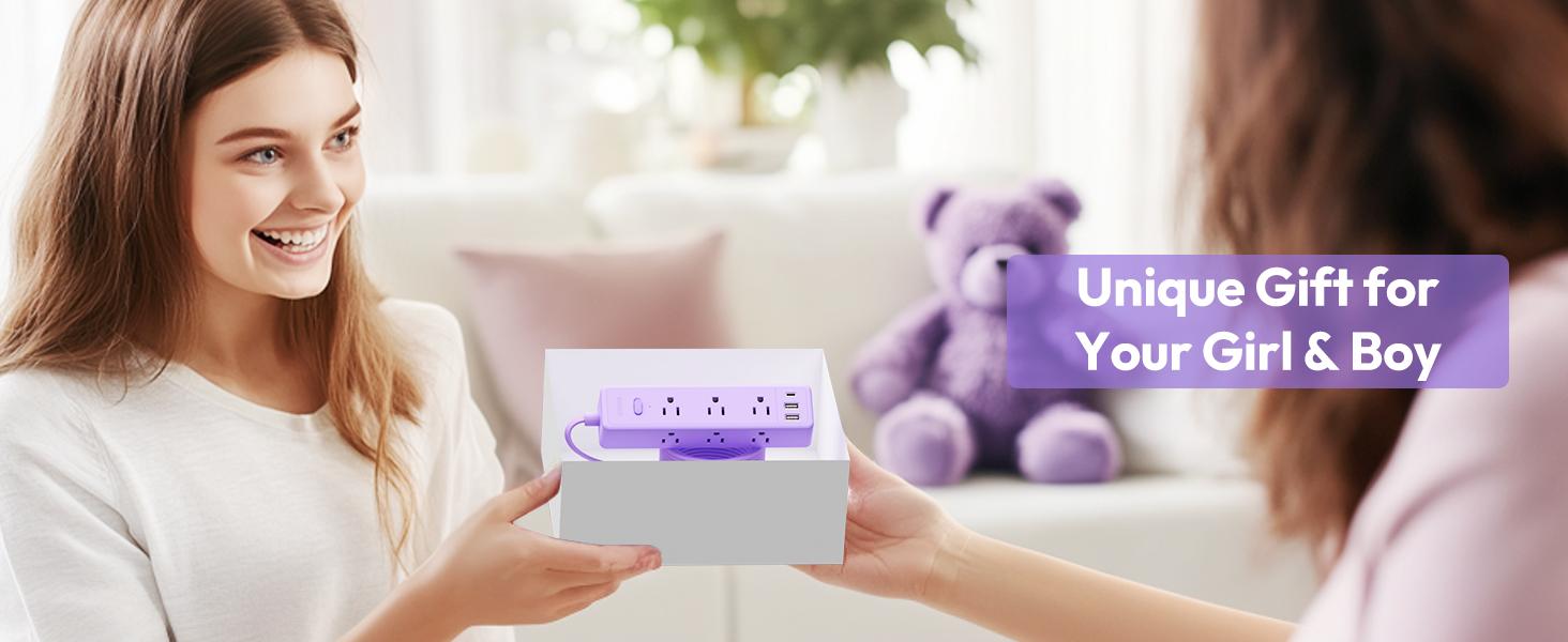 NTONPOWER Flat Extension Cord 5 ft/10 ft/15 ft/25 ft with 9 Outlets & 3 USB Ports Surge Protector Power Strip for Home Office Black/White/Pink/Purple