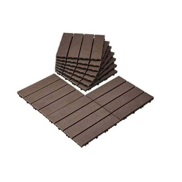 Vevor HDDBSM4TBTSZFGTLUV0 12x12 in. Waterproof Outdoor Porch Interlocking Plastic Wood Deck Tiles, Dark Brown - Pack of 27