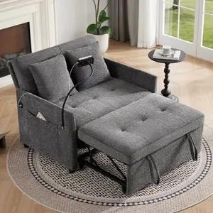 Sleeper Loveseat with USB and Type-C Ports, 3 in 1 Convertible Sofa Bed with Phone Holder, Pull Out Sofa Bed, Loveseat Sleeper Sofa for Living Room, Adjustable Backrest, Side Pockets,