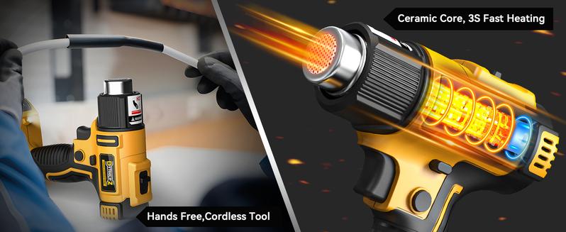 Cordless Heat Gun Compatible with Dewalt 20V Battery(No Battery!!), 350W 122℉-1022℉ Fast Heating Soldering Hot Air Gun with 5 Nozzles for DIY Craft, Shrink Tubing