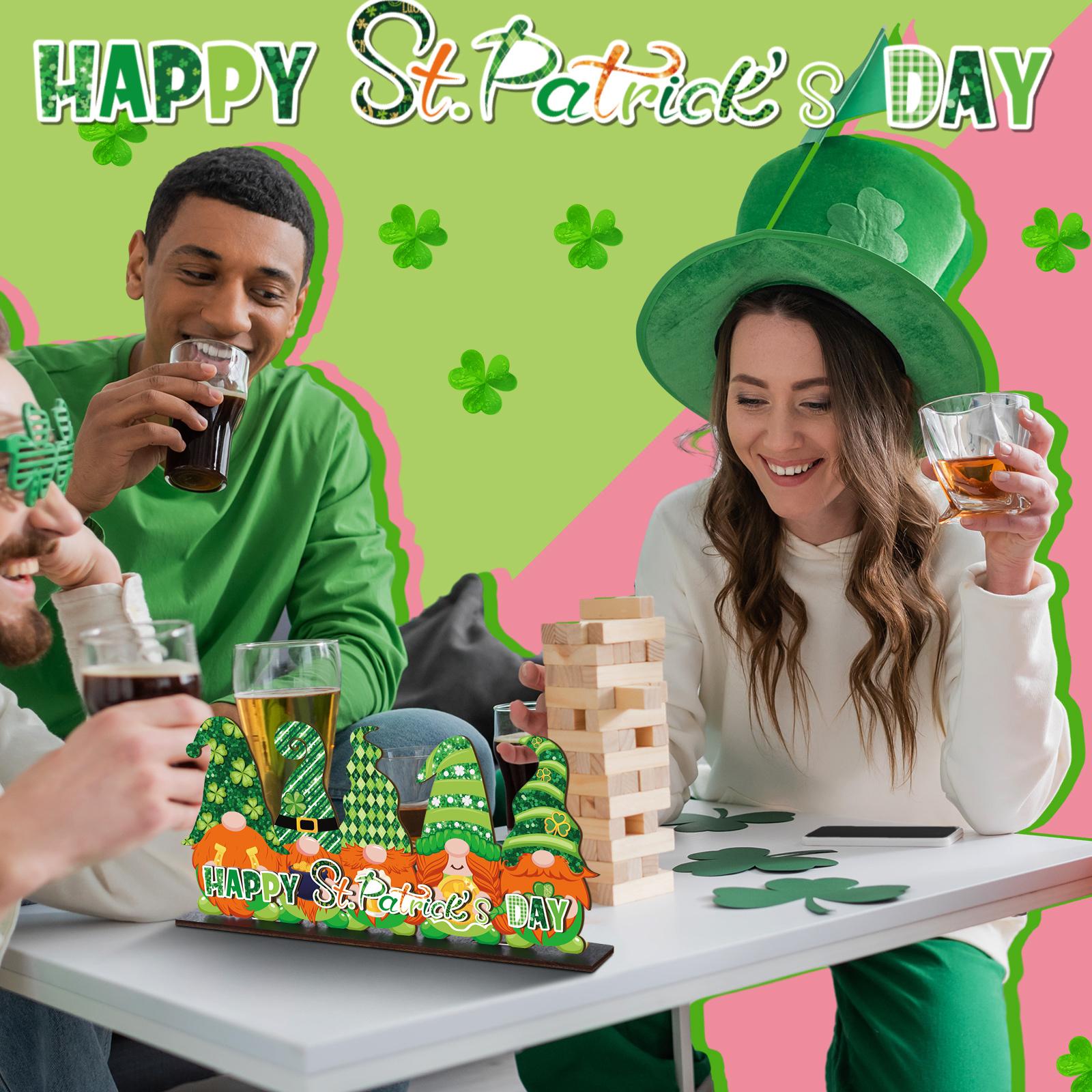 Valentine's Day & St. Patrick's Day Decorations, Reversible Gnome Wooden Table Sign, Love & Luck Double Sided Valentines St. Paddys Day Theme Wooden Standing Blocks Desk Decor Irish Farmhouse Style Centerpiece for Home Office Dinng Table Shelf Tiered Tray