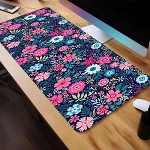 Floral  Pattern Gaming Desk Mat, Non-slip Rubber Base Stitched Edge Desk Pad For Laptop Desktop, Large Desk Mat for Home Office Game