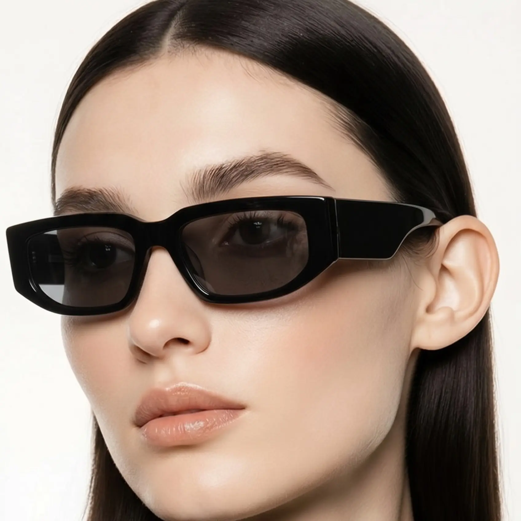 Pre-owned PRADA Minimalist Elegant Unisex Black Frame Sunglasses with Triangle Logo