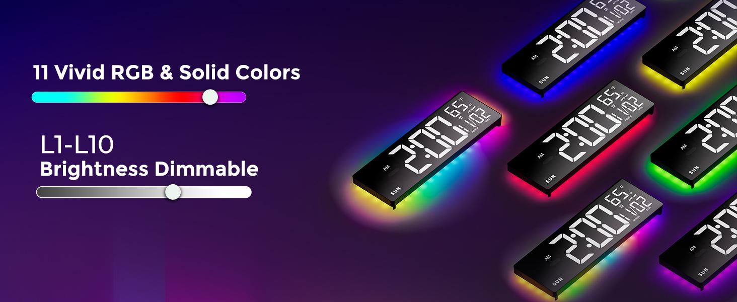 EASYERA 16.5" Large Digital Wall Clock with BT Sync, RGB Lights with 11 Scenes Mode Remote Control, Big LED Clock with Dual Alarms, Auto DST, Temperature for Classroom Gaming, Office, GameRoom, LivingRoom