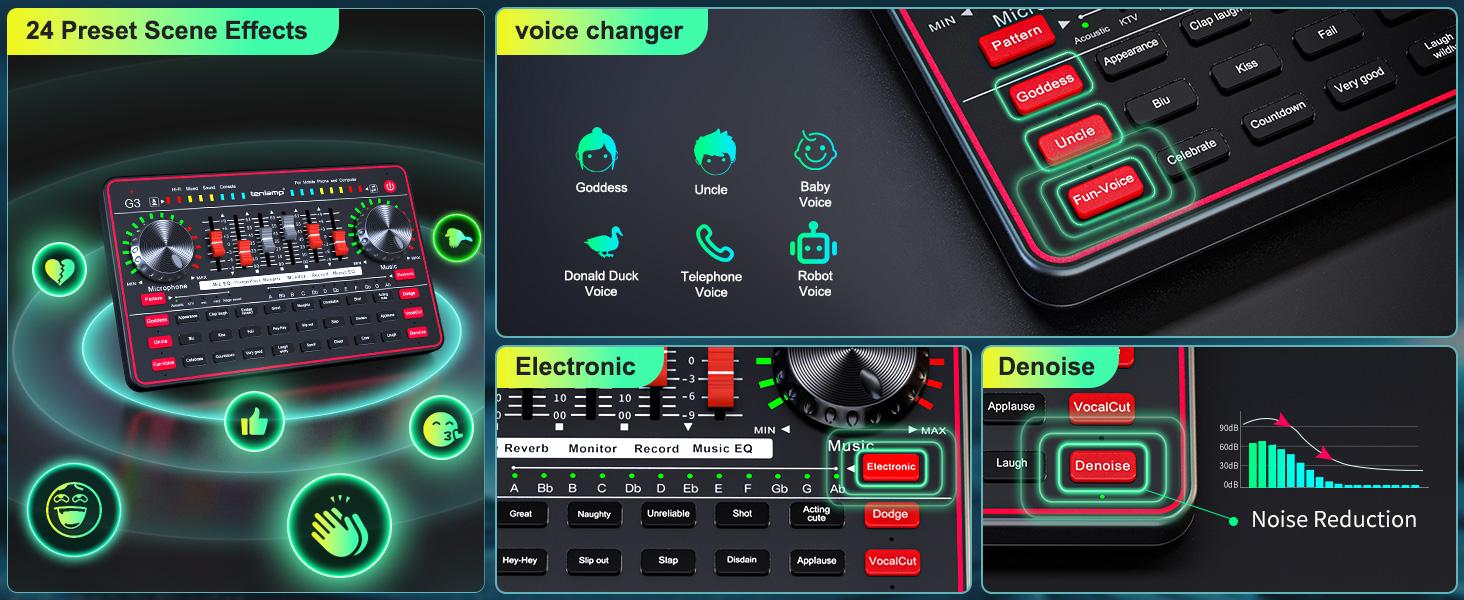 Tenlamp G3-Q8 Podcast Microphone bundle Live Sound Card Streaming Audio Mixer, Podcast Equipment with Voice Changer/Audio Interface for Live Streaming/Singing/Content Creation, with Voice Effects Soundboard Tenlamp G3-Q8 Podcast Microphone bundle Live Sound Card Streaming Audio Mixer, Podcast Equipment with Voice Changer/Audio Interface for Live Streaming/Singing/Content Creation, with Voice Effects Soundboard