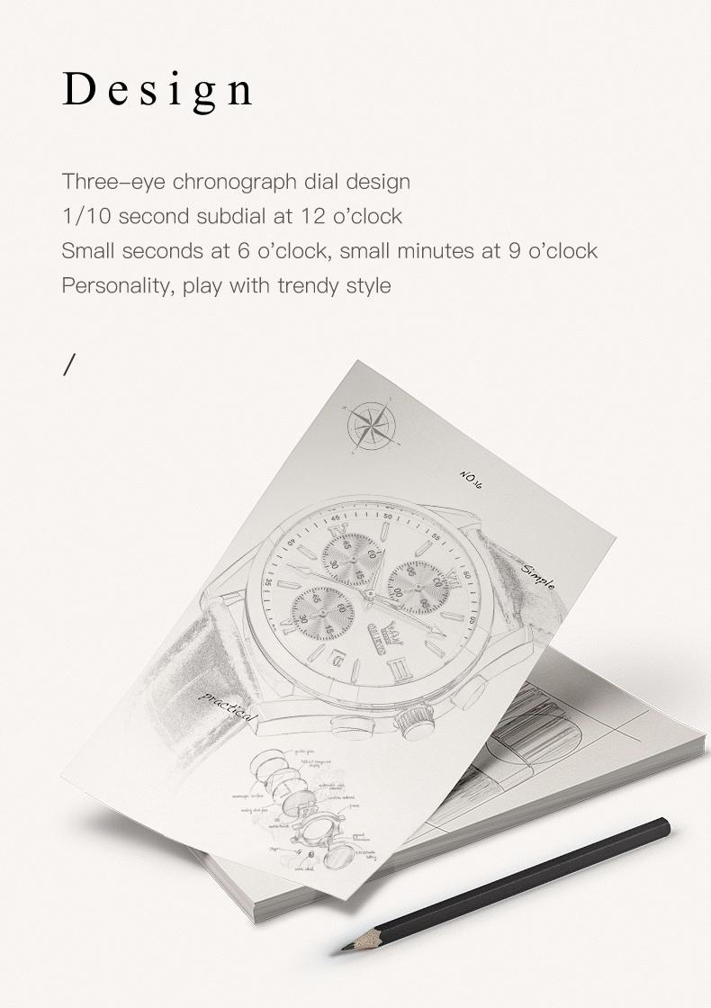 【Valentines Gift Ideas For Boys】OLEVS Watch for Men Leather Casual Chronograph Analog Dress Strap Waterproof Luminous Fashion Easy to Read Gold Case Mans Watches