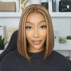 【Only $79】OQ HAIR Bob Wigs Human Hair Highlight Ombre 4x4 Glueless Wig 4/27 Honey Blonde Wear Go Wigs Pre Plucked With Baby Hair