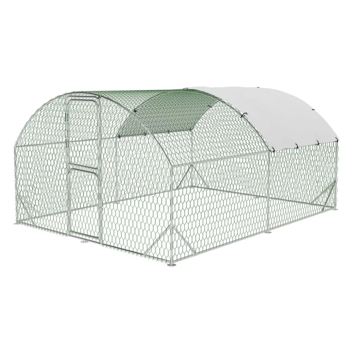 10 ft Heavy-Duty Galvanized Steel Frame Hex Mesh Enclosed Dog Kennel, Outdoor All-Seasons Weatherproof Roof Pet Enclosure with Secure Locking Double Doors, Backyard Secure Feeding Use