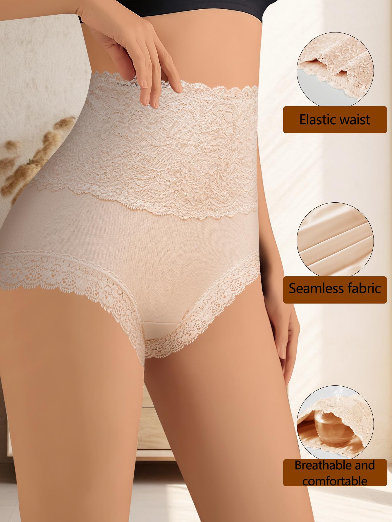 QUASTI 6 Piece Women's High waist Briefs, Lace Style Cotton Comfortable & Breathable Underwear, Hip Lifting  Fashionable Design, Suitable For Women's Daily Life