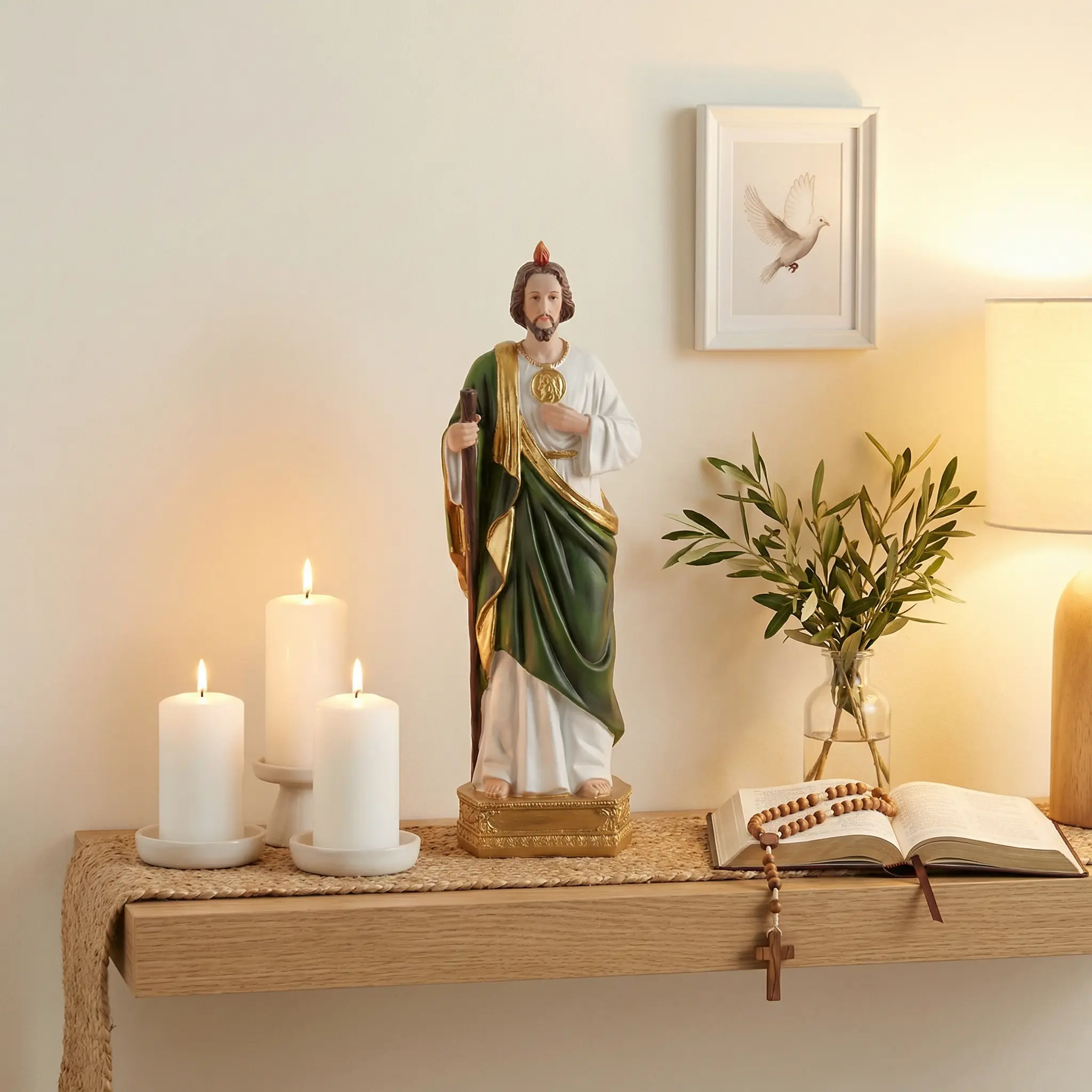 8.5 in Christian Round Resin St. Jude Tadeo Statue - Colorful Catholic Faith Figurine, ABS Material Religious Home Decor for Believers' Worship & Devotion