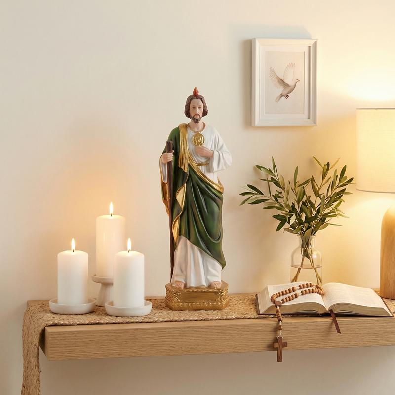 8.5 Inch Religious Resin St. Jude Tadeo Statue – Colorful Catholic Prayer Statue for Home Worship, Devotional Figurine for Believers, Collectible Religious Decor Mini Faith