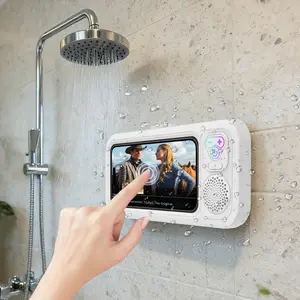 Bathroom shower waterproof phone holder Bluetooth speaker 360°Rotation touch screen mobile phone box watch movie listening music
