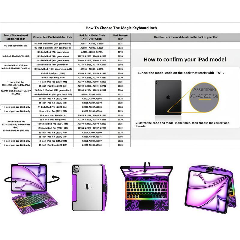 Y2K Dopamine Purple iPad Case With Keyboard- 360° Rotating Multi-Touch Trackpad, RGB Backlit Keyboard, Transparent Back, Pencil Holder, Type-C Charging