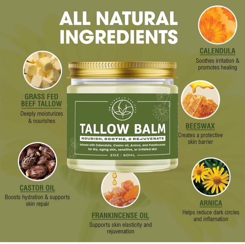 100% Grass-Fed and Finished Beef Tallow with Calendula Castor oil Arnica Beeswax and Frankincense facial moisturizer