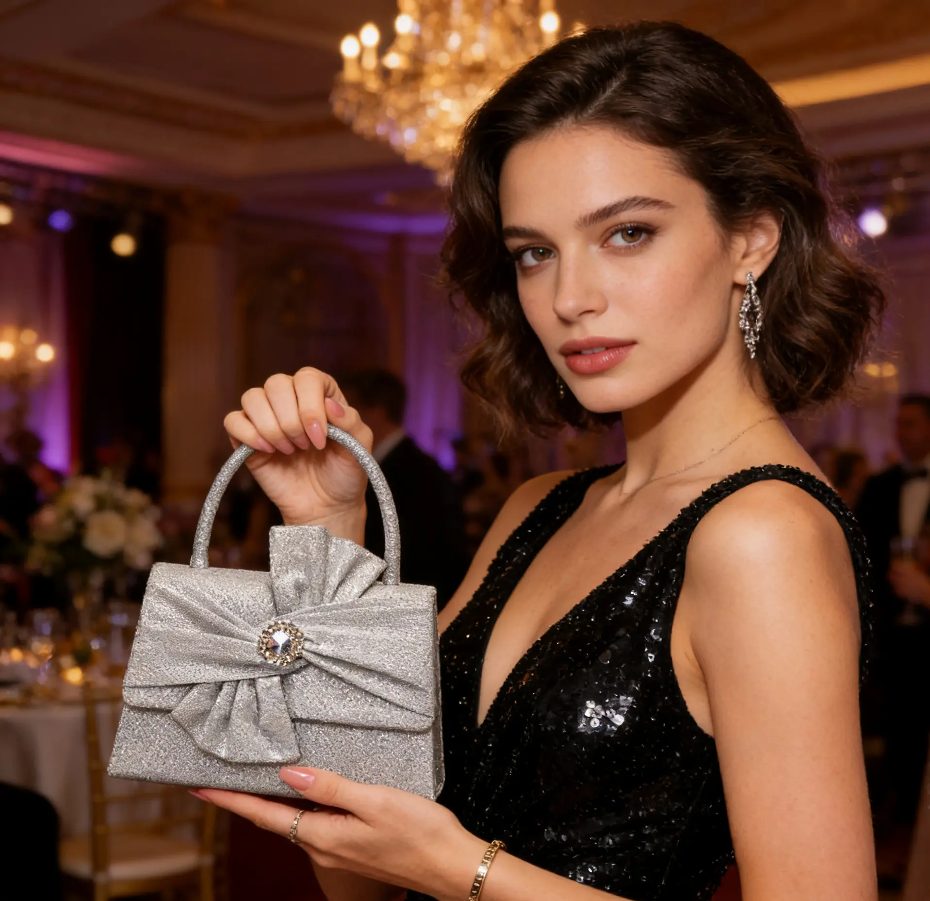 With Mirror Decor New Women's Elegant Evening Clutch Purse with Rhinestones Bow Decor Formal Evening Bag Clutch Bag Women's Party Wedding Bridal Bag Handbag Dinner Bag for Teen Women College Students Ideal for Business Party Wedding Prom Dinner Banquet