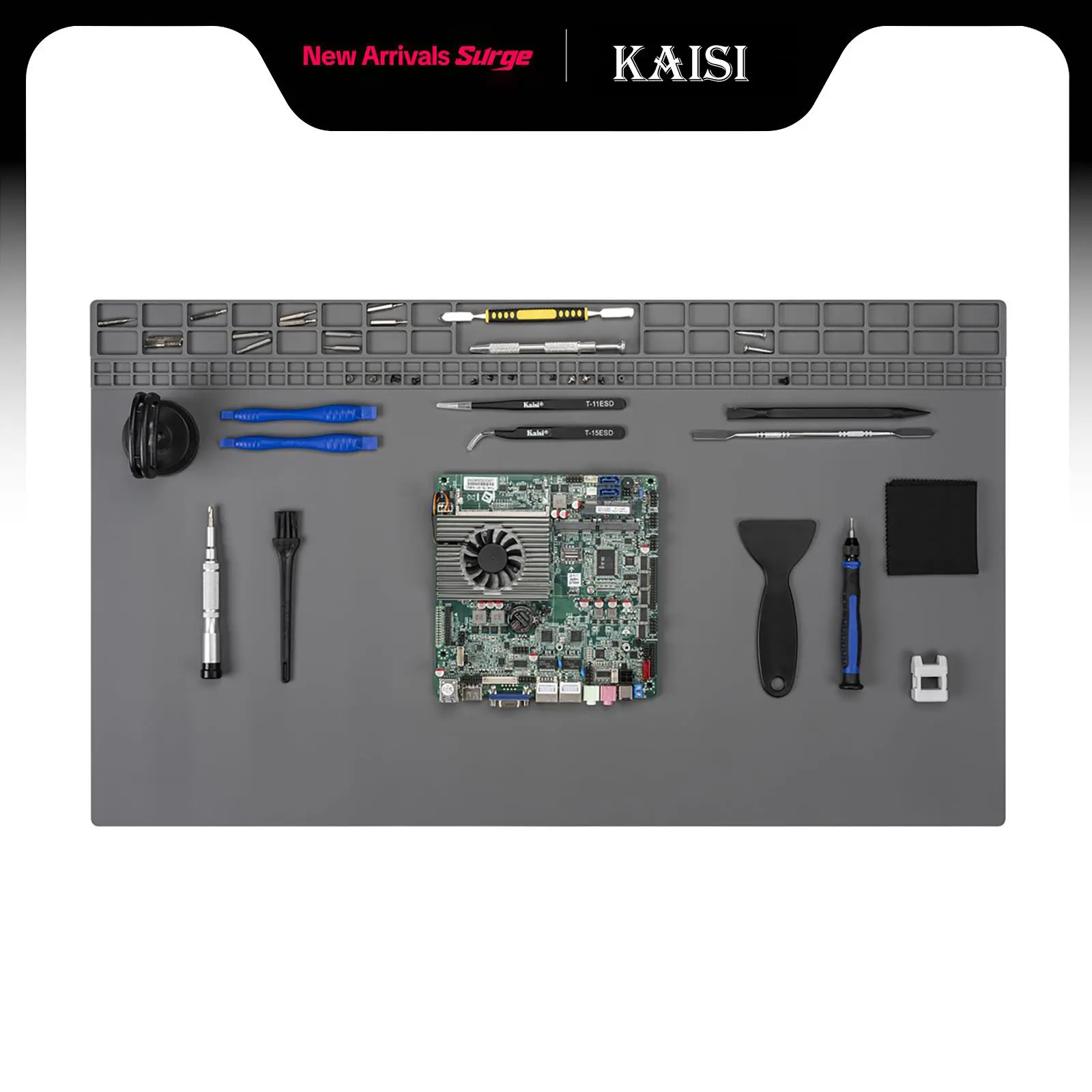 Kaisi Extra Large Soldering Mat 27.6"x15.7" Heat Resistant Silicone Workbench Pad 932°F Oversized Repair Mat for Electronics, Phone, Watch, Laptop, BGA Soldering Iron - Grey