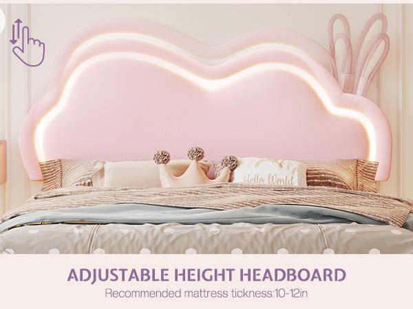 Amerlife Floating Bed Frame with LED Adjustable Headboard, Cute Leather Upholstered Platform Bed Frame with Wood Slats Support, Easy Assembly, No Box Spring Needed, Pink OR White Bed Frame camas con luces