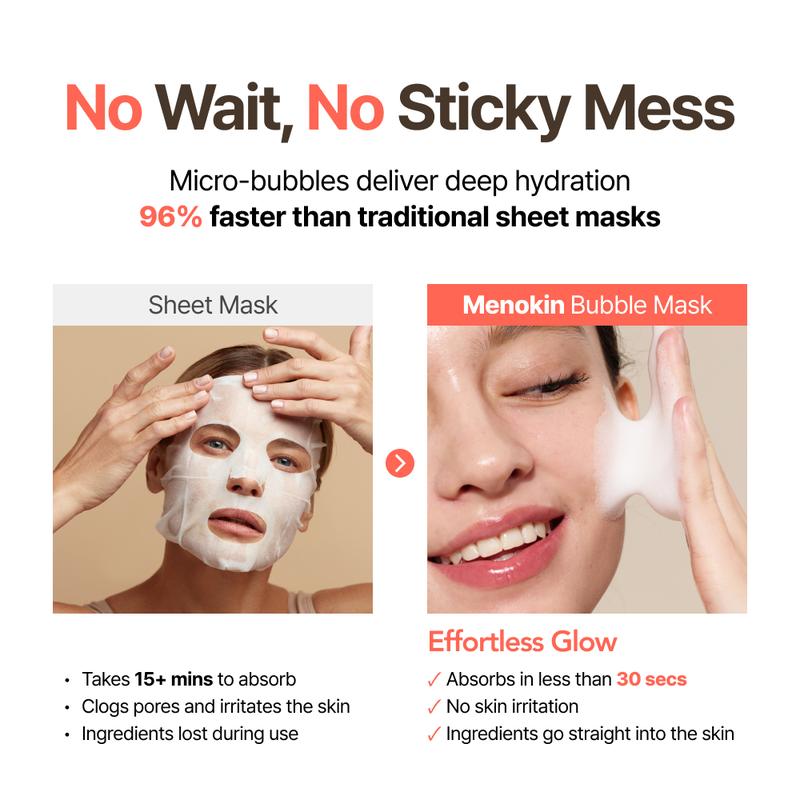 MENOKIN Korean Face Mask 3sets [30 seconds Quick Bubble Mask] (Collagen, Brightening, Repair), Hydration improvement, Radiance-boosting, Easy-to Use, Glass Skin, 3.21 fl.oz