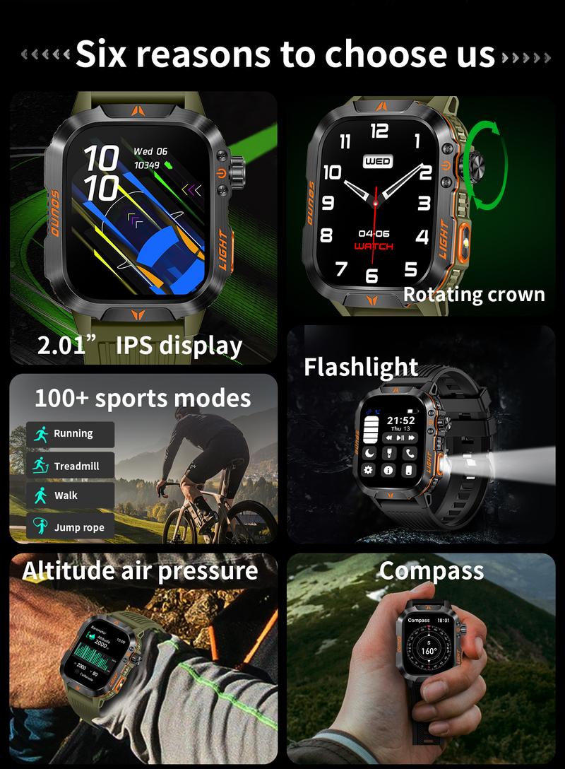 New Smart Outdoor Watch with Call Answering Dialing 100 Sports Modes 600mAh Battery LED Light Weather Tracker Pedometer Fitness Tracker for Android iOS Phones Gift for Men Women