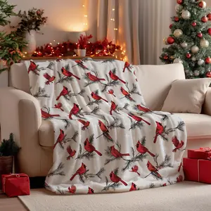 Horaldaily Christmas Flannel Blanket Throw with Cardinal Bird Pine Cone Design Soft Fuzzy Plush Cozy Fleece for Couch Sofa Bed Lounging Ideal Gifts for Kids