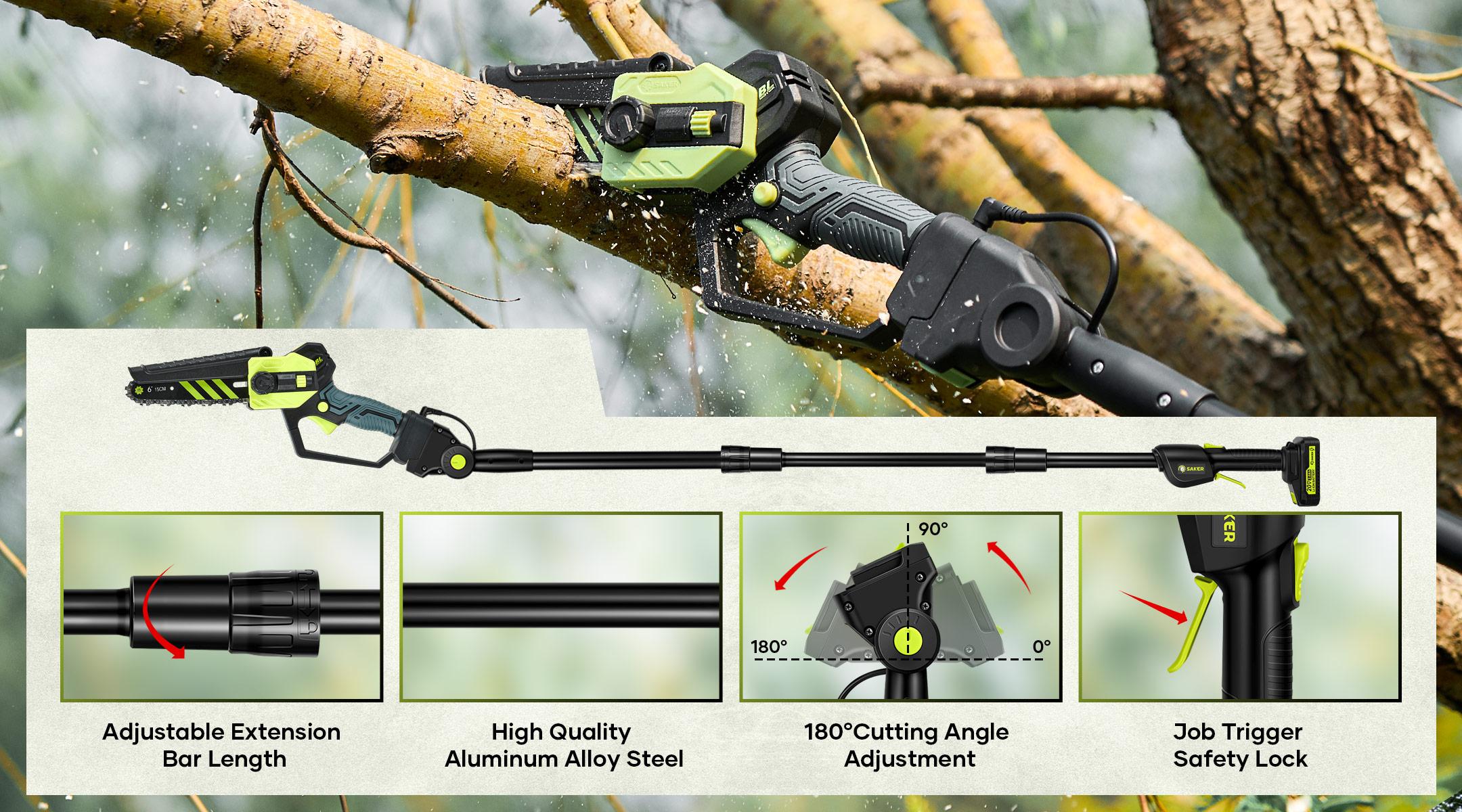 Saker6 "2 in 1 brushless extension pole chainsaw, 2 batteries, handheld chainsaw, the best gift for husbands, fathers, men.