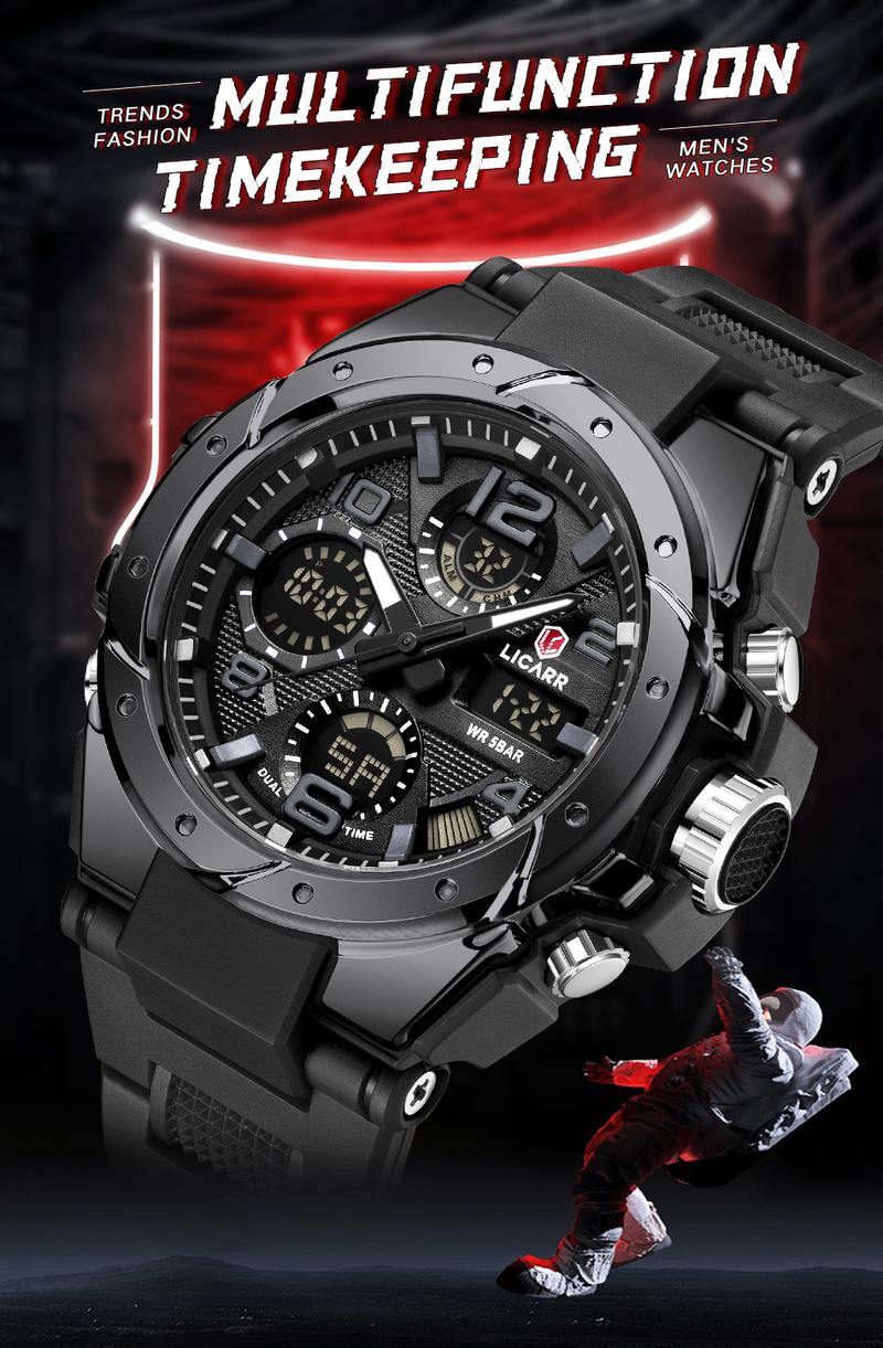LICARR Men's Quartz Digital Watches Waterproof Alarm Luminous LICARR Men's Quartz Digital Watches Waterproof Alarm Luminous