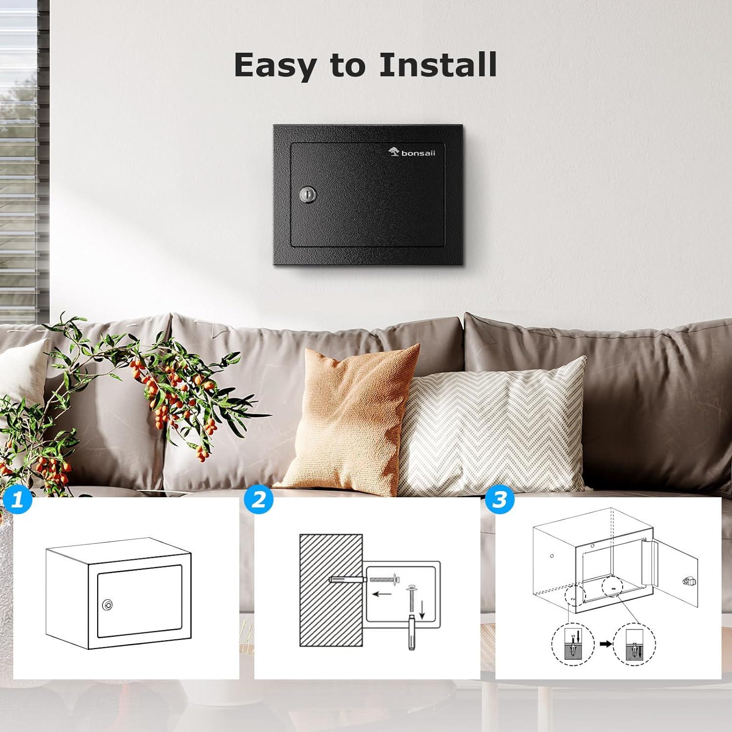 Bonsaii Safe for Home,0.18-1.20 Cubic Feet Security Safe with Fireproof Bag,Digital Keypad and Key,Large Safe for Documents&Cash&Jewelry