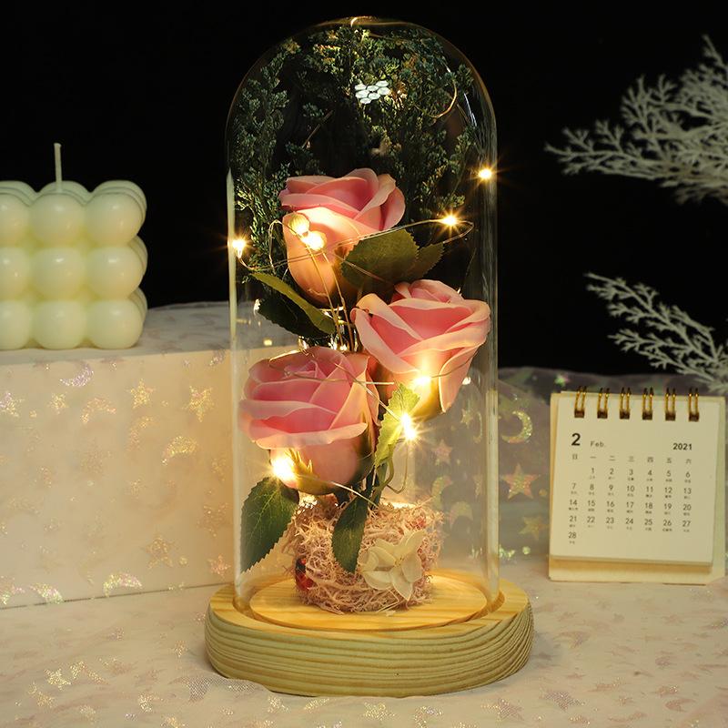 Artificial Rose Bouquet with Transparent Glass Storage Box for Home & Party Decor Elegant Artificial Rose Ornaments for Various Occasions