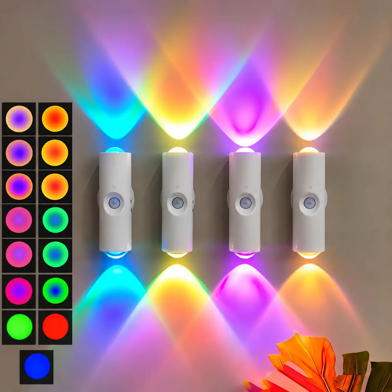 3/4-Pack Modern Motion Sensor LED Night Lights - Smart Rechargeable RGB Gradient Ambient Wall Lamps, Dimmable Magnetic Stick-On, USB-Charging, Long Battery Life, Aesthetic Home Decor for Room, Bedroom, Home Supplies
